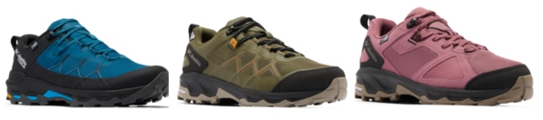 Columbia Peakfreak, vyobrazené za sebou: 1) Columbia Peakfreak Titanium, 2) Peakfreak III OutDry, 3) Columbia Peakfreak Hera OutDry